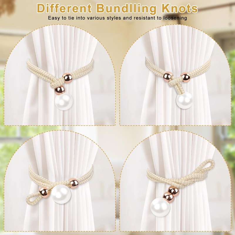 AULEEP Pearl Curtain Tiebacks, Pack of 2 Adjustable Tiebacks for