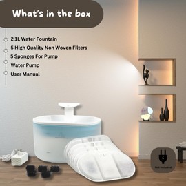 H&A PETCARE® Pet Water Fountain Advanced 2.1L BPA-Free, Cat Water Fountain For Drinking With 5 Filters, Whisper Quiet Water Fountain Cat Bowl, Visible Water Level, And Dual Flow Modes.