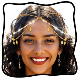 Urieo Rhinestone Stretchy Gold Headpiece Leaf Elastic Head Chain Crystal Head Piece Jewelry for Women