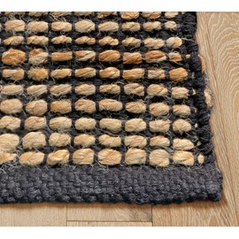 Chardin home Jute Rugs Collection- 2x5 Feet Jute Braids Rug, Boho, Rustic, Natural Jute/Black, Hand Woven Long Runner Rug for Bedroom, Living Room, Kitchen and entryways