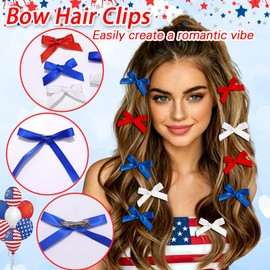 SAWINDA 24Pcs Mini Hair Bows Clips Cute Long Tails Hair Ribbons Accessories Silk Satin Small Alligator Claw Clips for Girls Sweet Bowknot Hair Clips for Women Teens Girls (Red+Blue+White)