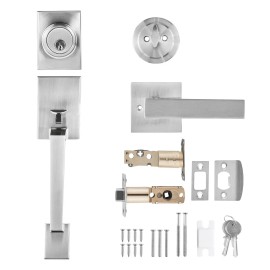 Adjustable Hole Space Reversible Entry Handle Set Square Front Door Handle with Single Cylinder Deadbolt Brass & Zinc MaterialDefault: Default
