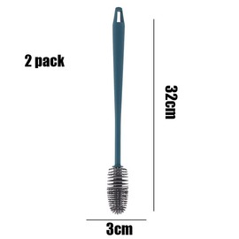 Flaschenbürste aus Silikon mit langem Griff, Reinigungsbürste für Küchengeräte, Bürsten, Spülbürste, Flaschenbürste, Gläserbürste, für Flaschen, Isolierkannen, Vasen und Glaswaren, Blau(2 Pack)