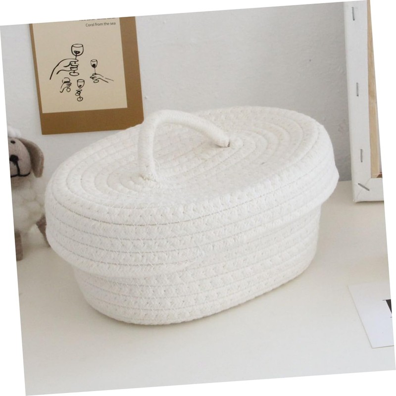 Ciieeo Cotton Rope Woven Storage Basket with Lid for Makeup