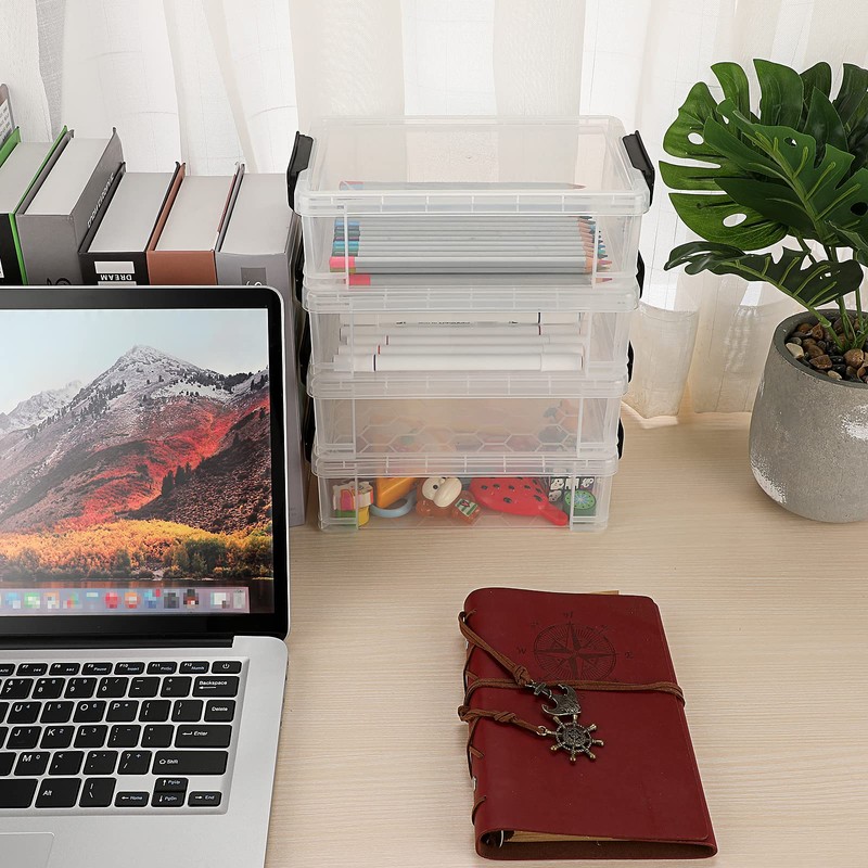 BTSKY Set of 4 Stackable Transparent Pen Boxes, Office Supplies