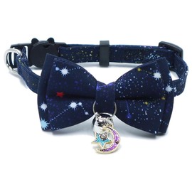 Petiry Starry Sky Cat Collar with Bow and Bell,Breakaway Kitten Collar Featuring Moon-Star Charm,Cute and Safe Pet Accessory,Pack of 1,Dark Blue