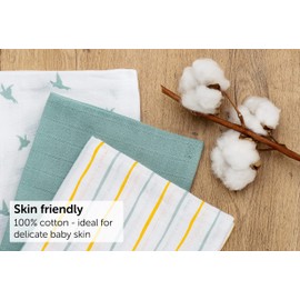 LaLoona 5 x Muslin Nappies 70 x 70 cm - Pack of 5 Soft Muslin Cloths & Burp Cloths, ÖkoTex Tested Baby Cloth Nappies Colourful Made of 100% Cotton - White Mint Yellow