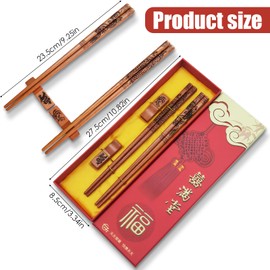 UICCVOKK Chinese Chopsticks Set, Chopsticks Reusable- Dragon and Phoenix Chopsticks Set, Dishwasher Safe, Chinese Style Natural Wooden Chopstick Gift Set（2 Pairs with Gift Set