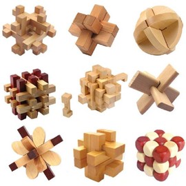 Myth Square 3D Komei Puzzle Set of 9 Types 3D Adult Intellectual Toy with Strategy Chart (Instruction Manual) Natural Wood Difficult