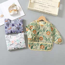 ElecMotive 3 Pack Long Sleeve Baby Bibs, Waterproof Sleeved Bib, Toddler Soft Bib for 6-30 Months (3 Pack C)