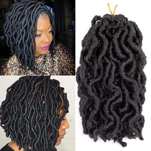 Niner 7Inch Gypsy Locs Crochet Hair 144 Roots Ombre Goddess Faux Locs Crochet Braids Synthetic Braids Hair Extensions for Women (1B)
