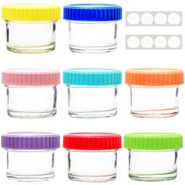 Youngever 8 Pack Glass Jar with Lids, 4 Ounce Stackable Glass Jars, Mini Mason Jars, 8 Assorted Colors (8 Sets)