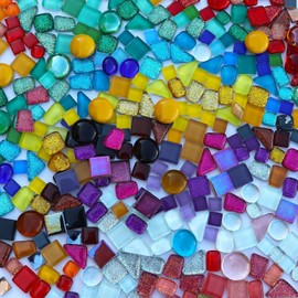 Yunking 1.1LB Assorted Colors Irregular Crystal Glass Mosaic Tiles - Perfect for Art Crafts, Mosaic Making Projects, Home Decor, and More