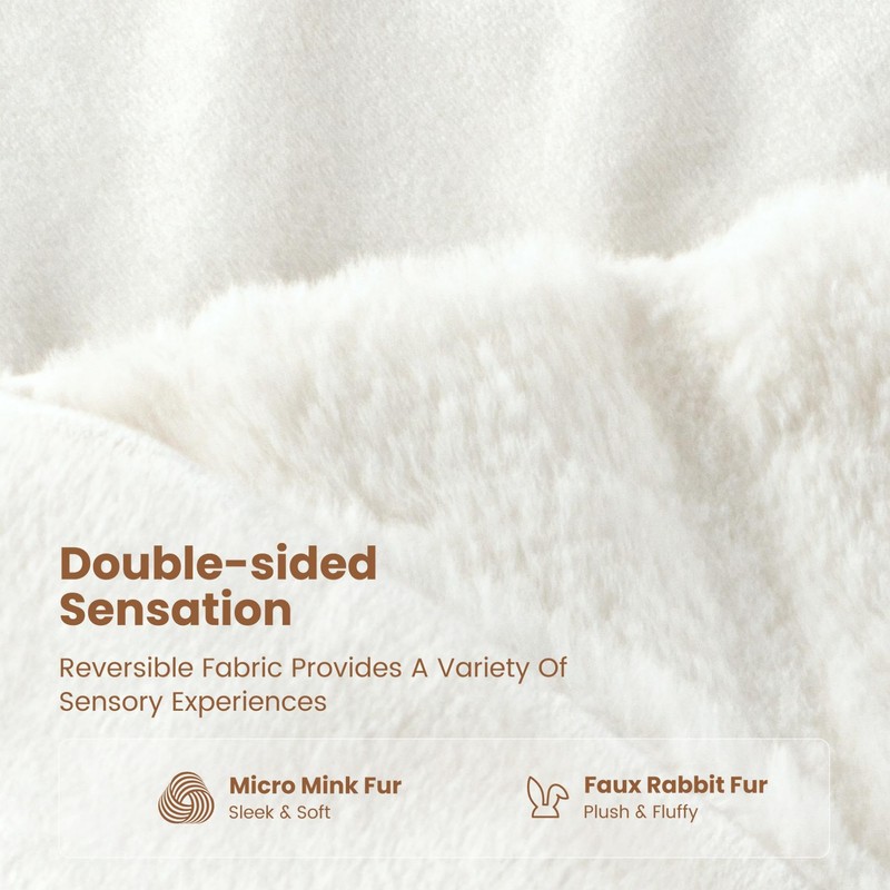 Sophia & William Cream White Faux Rabbit Fur Throw Blanket,