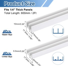 uxcell 4Set White Plastic Sliding Door Track, Sliding Glass Window Track for 1/4" Thick Panels, for Closet Glass Cabinets Door Track (2Ft Long)