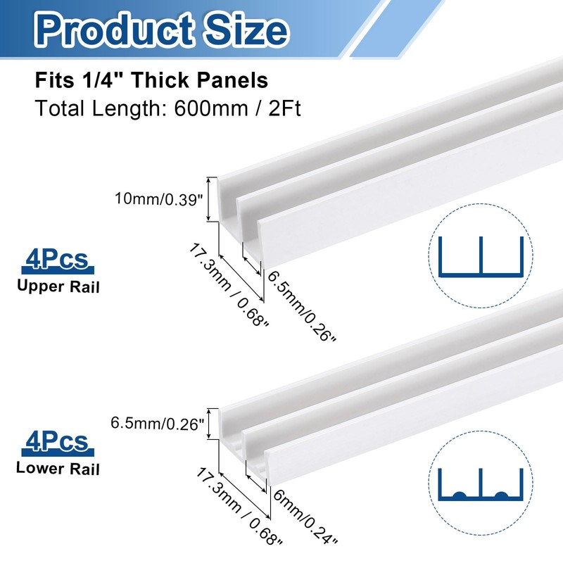 uxcell 4Set White Plastic Sliding Door Track, Sliding Glass Window