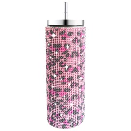 INSTOME Sparkling Rhinestone Tumbler 20oz - Bling Stainless Steel Cup with Diamonds, Perfect Glitter Gift for Women, Girls, Bridesmaids (leopard pink, 20oz)