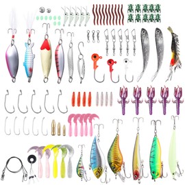 TUXIBIN 101 Pieces Fishing Lures Mixed Including Spinner, VIB, Height Hooks, Single Hooks, Swivels, Guides, etc. for Freshwater Saltwater Fishing, with Storage Box