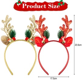 Bluelves 2 Pieces Glitter Christmas Headband, Novelty Xmas Christmas Party Headdress Set, Reindeer Antlers Headband Party for Children Adults