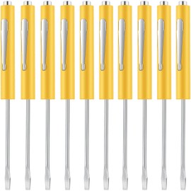 Honoson 10 Pieces Pocket Screwdriver Mini Tops and Pocket Clips Magnetic Slotted Small Screw Driver with a Single Blade Head for Mechanical, Electrician(Yellow)
