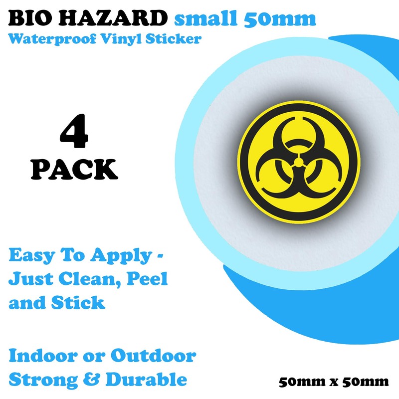 4 Pack Biohazard Warning Stickers - 50mm Vinyl Labels -