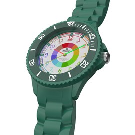 WeaxiTex Learning Watch for Children, Boys and Girls, Analogue Watch Time Learning Waterproof, Analogue Watch with Time Learning Exercises, Japanese Quartz Movement, Easy to Read, Army Green, Strap.