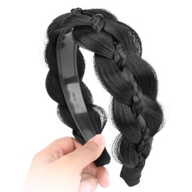 BOBIYA Braided Hair Headband with Tooth Braid Hair Headband with Teeth Wide Braided Hair Headband (Natural Black, Free Size)