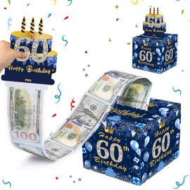 MORAINJAY 60th Birthday Money Box for Cash Gift,Navy Blue Pull Cash from Money Case,Surprise Money Gift Box for Men,Women 60th Birthday Presents Birthday Gift Money Box,Birthday Party Decorations