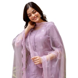 TRENDMALLS Women's Art Silk Embroidery A line Kurta Pant with Dupatta Salwar Suit Set (G278-Purple-M)
