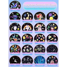 Projector Night Light for Kids + 21 Sets of Films, Kids Night Light Projector for Bedroom, Ceiling, Galaxy Projector for Girls with 360° Rotation, Dimmable for Birthday, Christmas, Nursery, Room Decor