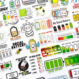 100Pcs Funny Social Energy Stickers Cute Recharge Social Battery Decal Motivational Stickers for Students Decoration Sticker