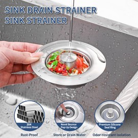 Kitchen Sink Drain Strainer - WERMARS 3 in 1 Sink Stopper,304 Stainless Steel Sink Drain Strainer,Pop-Up Stopper with Removable Basket, Fits US Standard 3-1/2'' Sink Drains