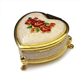 falado Emboss Alloy Metal Colorful Music Box Wind Up and Golden Movement Music Box for Christmas/Birthday/Valentine's Day (Heart Shaped, Song:Fly Me to The Moon)