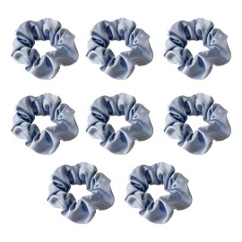 Pack 8 Scrunchie Satin Azul Cielo Liga Elástica Mujer Moda