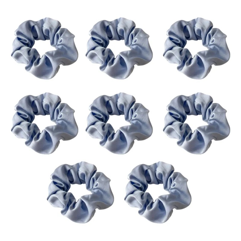 Pack 8 Scrunchie Satin Azul Cielo Liga Elástica Mujer Moda