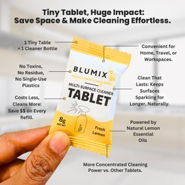 Blumix Multi-Surface Cleaning Tablet Refill Pack – 6 Essential Oil-Enhanced Tablets – Fresh Lemon Scent – Eco-Friendly, Biodegradable, All-Purpose Cleaner