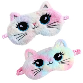 2 Pack Kids Sleep Mask Set - Soft Plush Animal Eye Covers for Girls, Comfortable Blindfold for Naptime & Travel（Rainbow Colors）