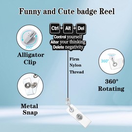 Abamilaka Nursing Badge Reel Retractable Funny Nurse ID Badge Holder with Alligator Clip Control Yourself Alter Your Thinking Delete Negativity Acrylic Name Badge Clip Medical Social Worker