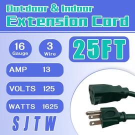 GREATIDE 25 Ft Outdoor Extension Cord for Christmas Decorations- 16/3 SJTW Waterproof Power Cable with 3 Prong Grounded Plug, Green