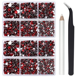 Briskbloom 10000PCS Dark Red Rhinestones for Crafts Shoes Clothes Tumblers, Mixed 2MM 3MM 4MM 5MM 6MM Flatback Rhinestone for Nails Body Face Art, Ruby Flat Back Glue Fix Rhinestone Gems Diamond