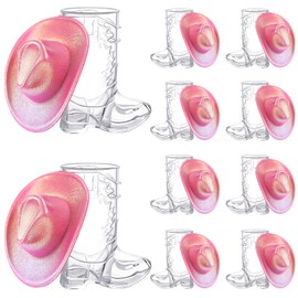 Vesici 20 Pcs Mini Cowboy Boot Shot Glasses Western Cowgirl Shot Boot Glasses Hats Space Cowgirl Themed Party Supplies Plastic Disco Bachelorette Party Decorations for Dollhouse(Laser Pink)