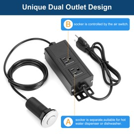 Dual Outlet Garbage Disposal Air Switch Kit, UL Listed Sink Top Air Switch for Food Waste Disposal, 3.58” Extra Long Air Button, UL Certification Number: E518286, Brushed Stainless Steel