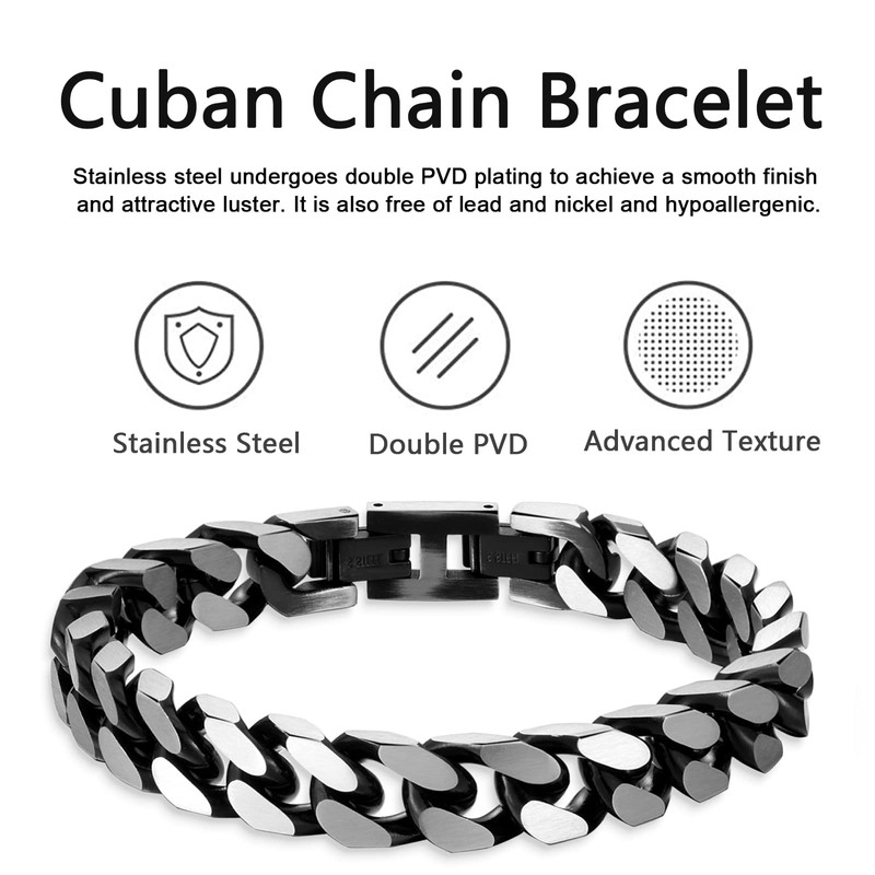 Mens Bracelet-Stainless Steel Fold Over Clasp Cuban Chain-Bracelets for Men