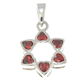 Star of David Red Crystal Heart Pendant Necklace 925 Sterling Silver, Sterling Silver, Crystal