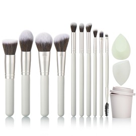 Soft 10Pcs Makeup Brush Set With Sponges And Drying/Storage Case，Best Gift For Women/Girls, Used For Powder, Foundation, Highlight, Eye Shadow, Concealer, Etc., Suitable For Beginners(Grey 13Pcs)