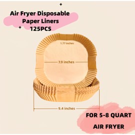 JABOURLOR Square Air Fryer Paper Liners Disposable,Non-Stick Air Fryer Liners Square 7.9 Inch125 Pcs, Parchment paper liners for Air fryer,Microwave