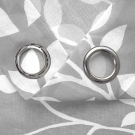 MRTREES Curtains with Eyelets Transparent Living Room Modern Short Window Set of 2, 160 cm Long, 140 cm Wide, Grey White Leaf Print Pattern Curtains Bedroom Children's Room Kitchen