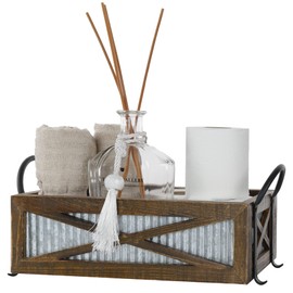 Autumn Alley Farmhouse Toilet Paper Basket for Back of Toilet - Rustic Toilet Paper Holder, Organizer - Tank Topper Basket Holder, Farmhouse Rustic Bathroom Decor, Brown
