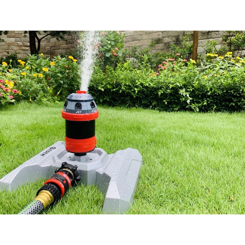Eden Metal Adjustable 6-Pattern Mobile Rotary Gear Drive Garden Sprinkler