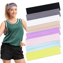 8pcs Wide Headbands for Women, Soft Cotton Fabric Elastic Head Bands for Women's Hair, Mixed Colors Thick Stretchy Headbands for Yoga Running Sport